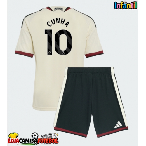 Camisa de Futebol Manchester United Matheus Cunha #10 Equipamento Alternativo Infantil 2026-27 Manga Curta (+ Calças curtas)